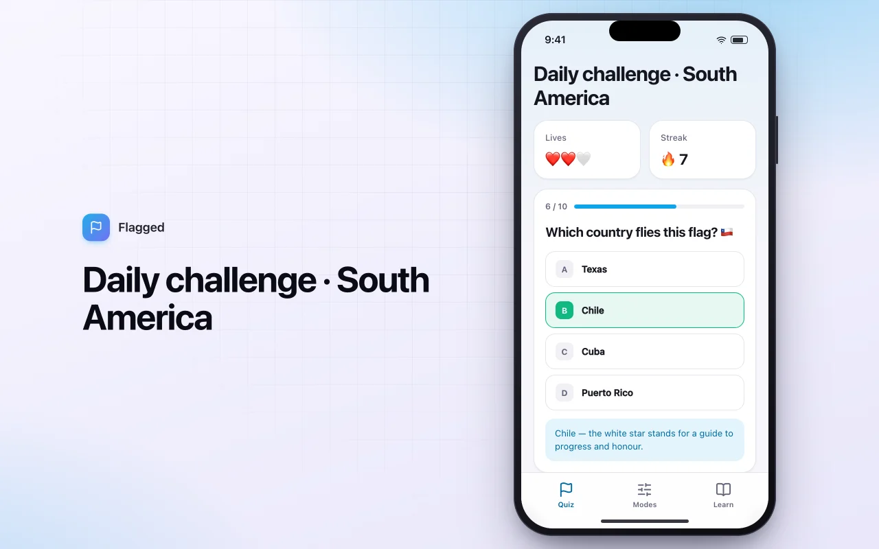 World flag quiz: the Daily challenge · South America screen