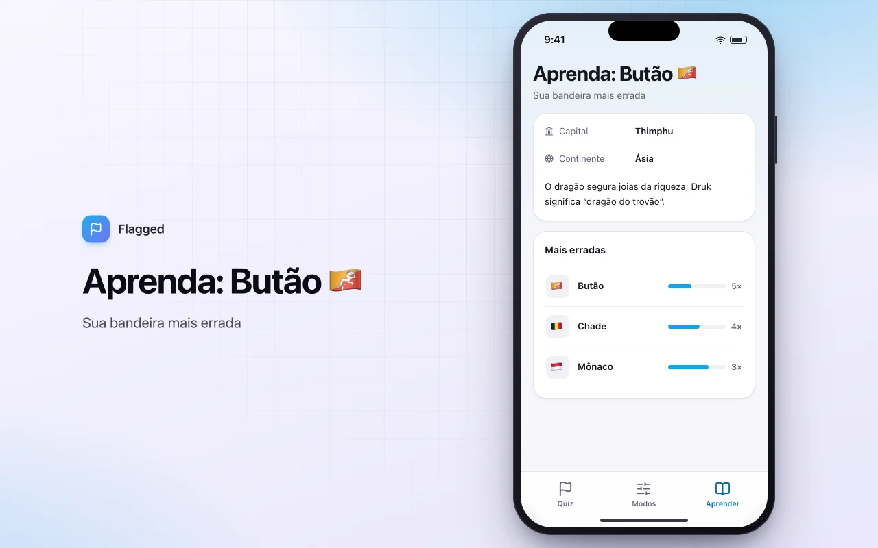 Quiz de bandeiras do mundo: a tela Aprenda: Butão 🇧🇹