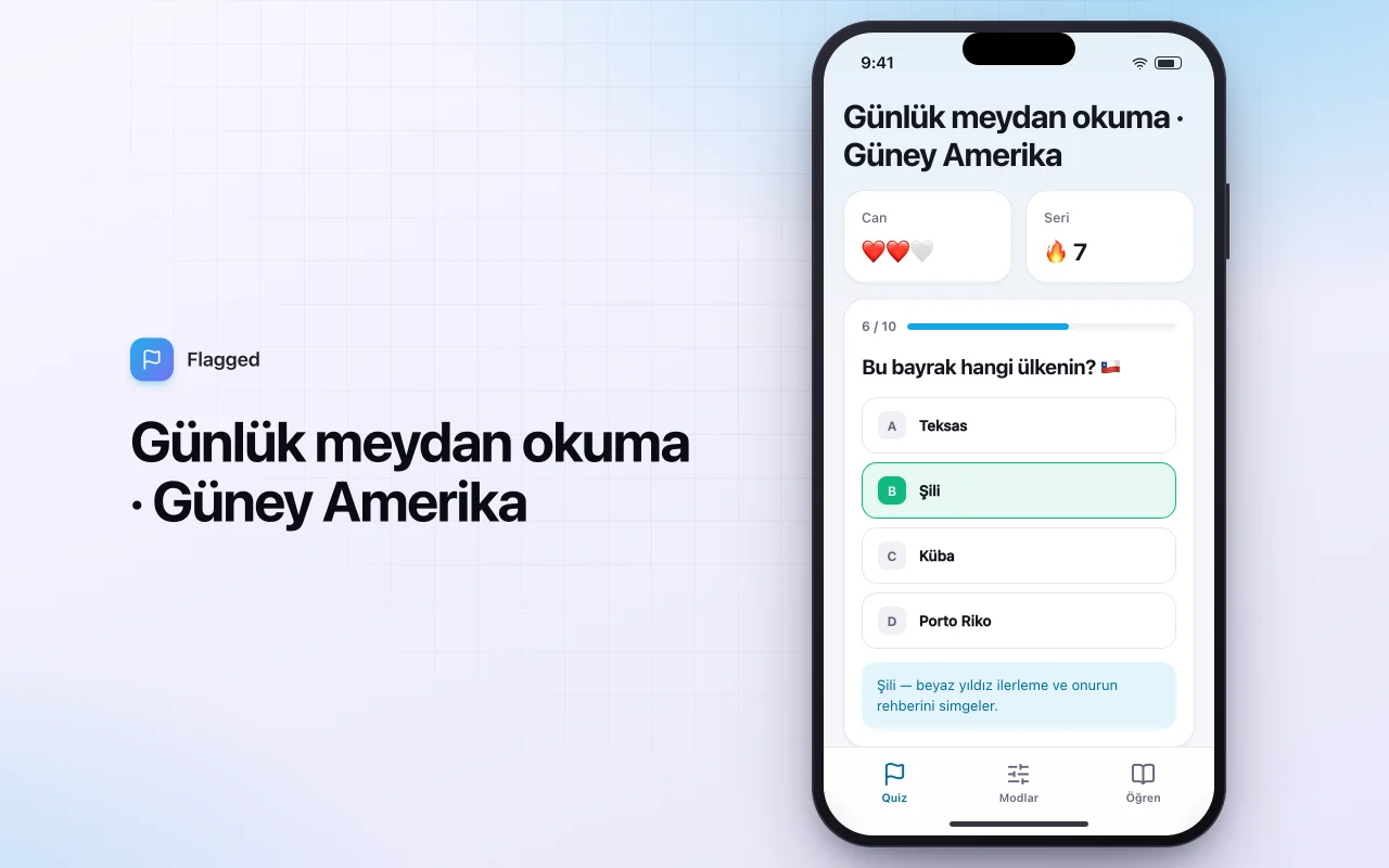 Dünya bayrakları yarışması: Günlük meydan okuma · Güney Amerika ekranı