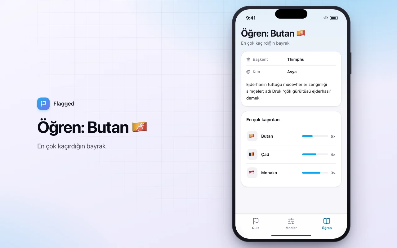 Dünya bayrakları yarışması: Öğren: Butan 🇧🇹 ekranı