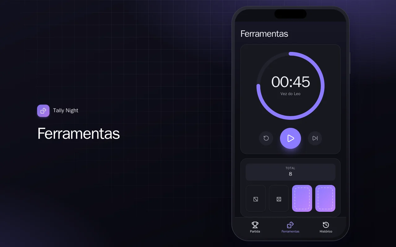 Placar de jogos de tabuleiro: a tela Ferramentas