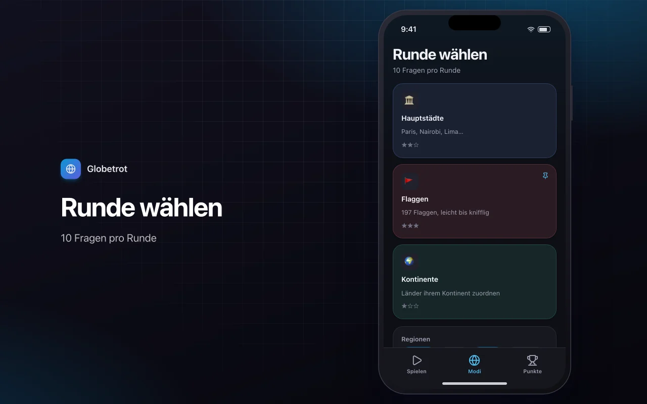 Geografie-Entdecker: der Bildschirm „Runde wählen“