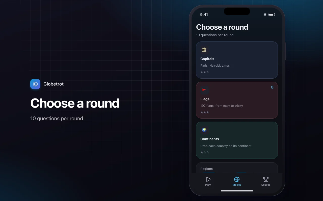Geography explorer: the Choose a round screen