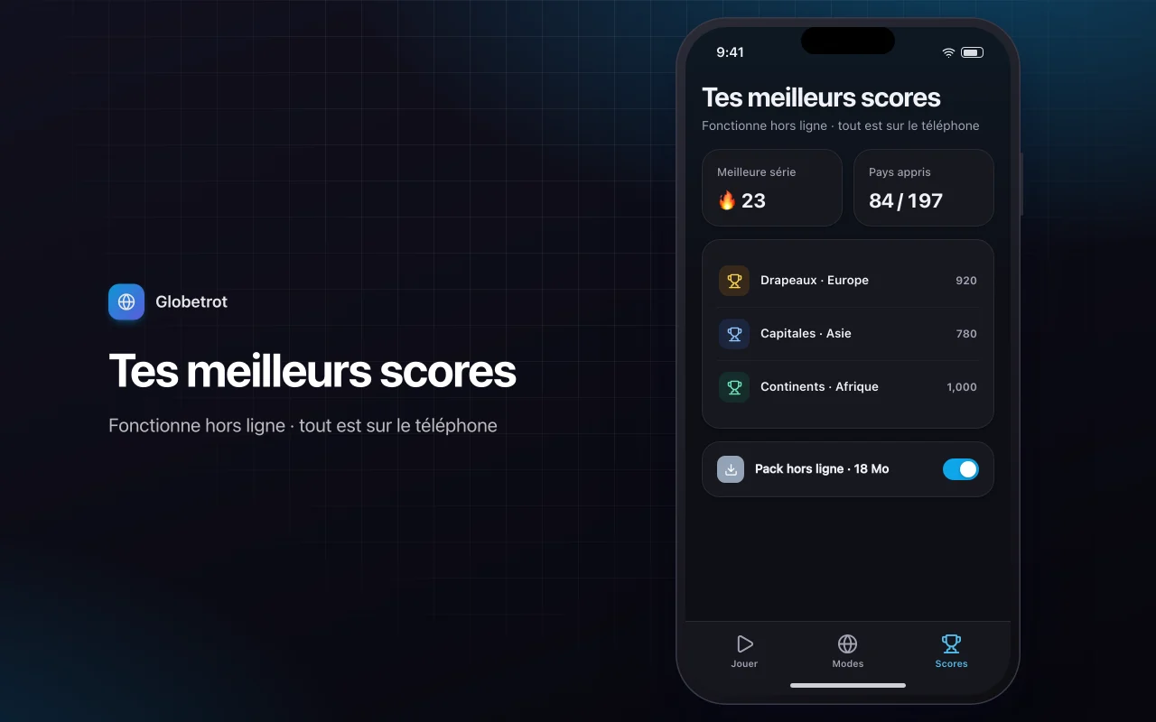 Explorateur de géographie : l’écran Tes meilleurs scores