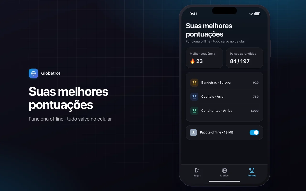 Explorador de geografia: a tela Suas melhores pontuações