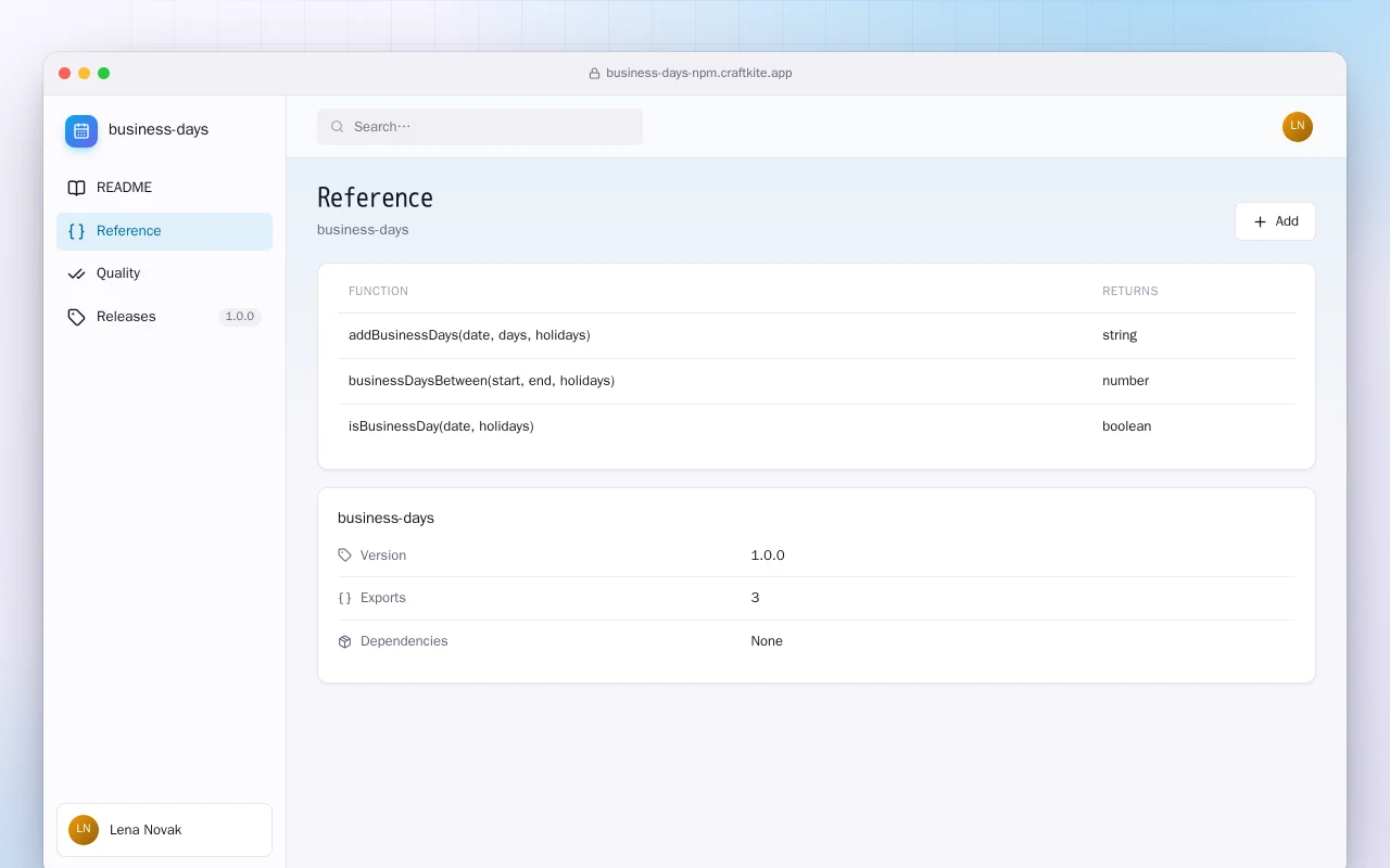 Business Days (TypeScript): the Reference screen