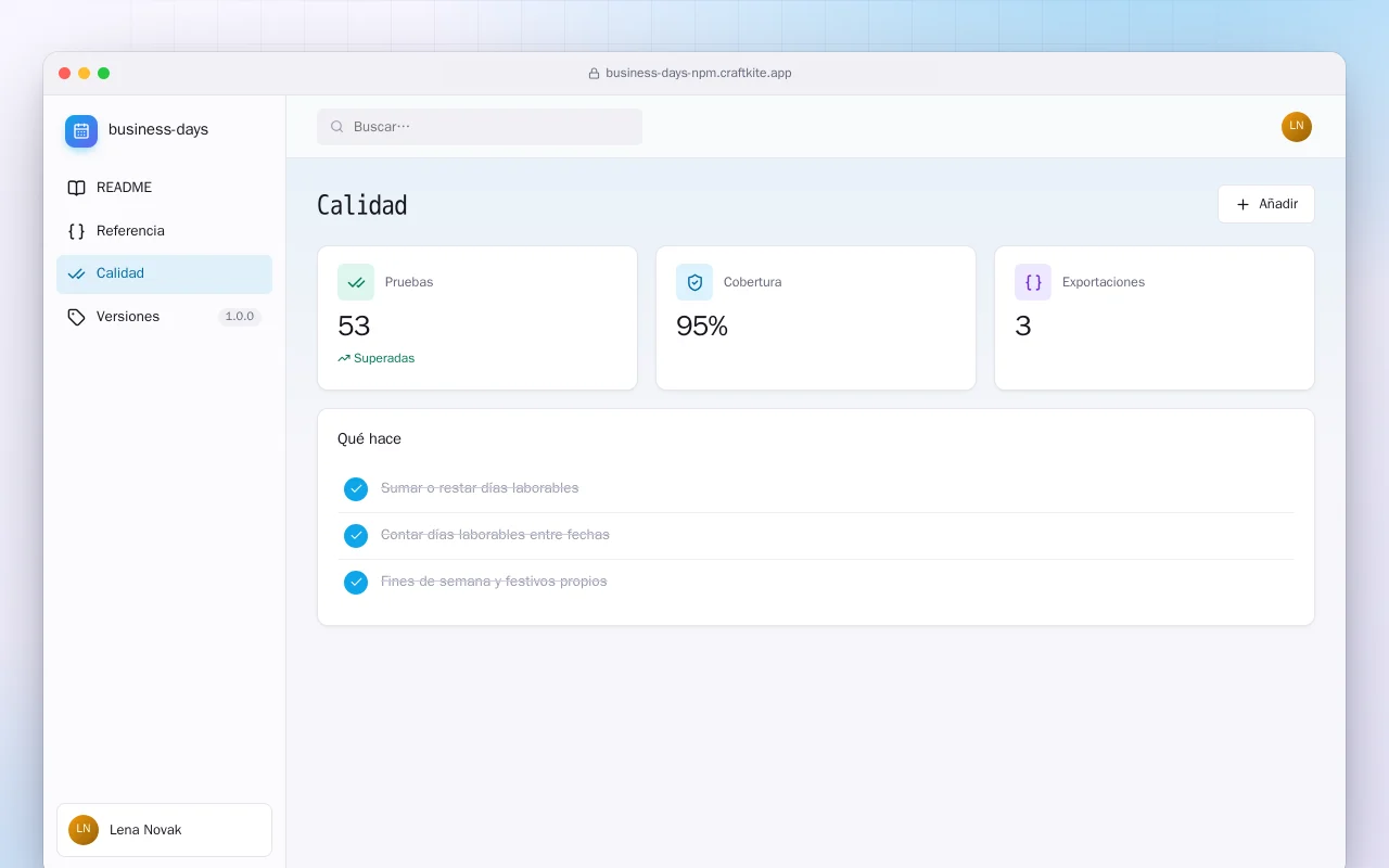 Días laborables (TypeScript): la pantalla Calidad