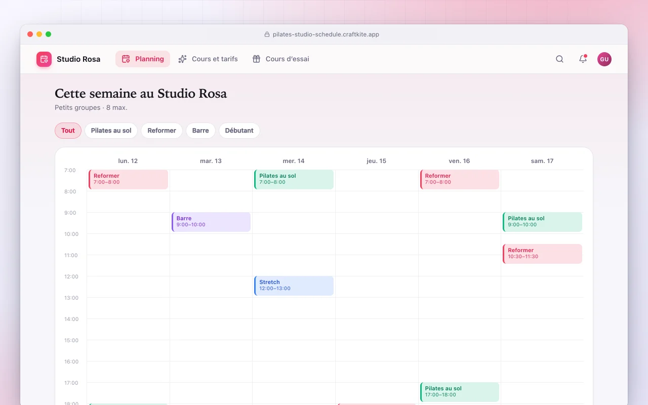 Site de studio boutique : l’écran Cette semaine au Studio Rosa