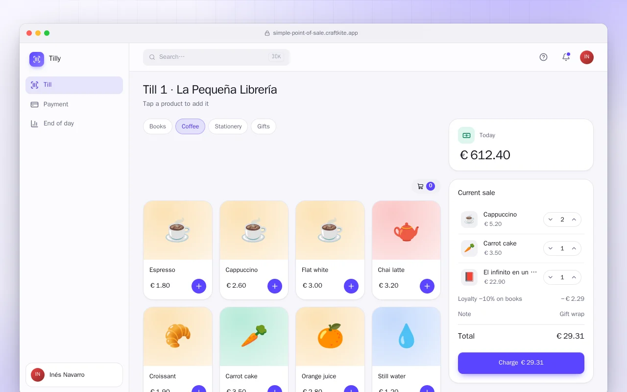 Simple point of sale: the Till 1 · La Pequeña Librería screen