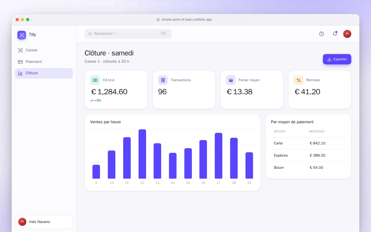 Caisse enregistreuse simple : l’écran Clôture · samedi