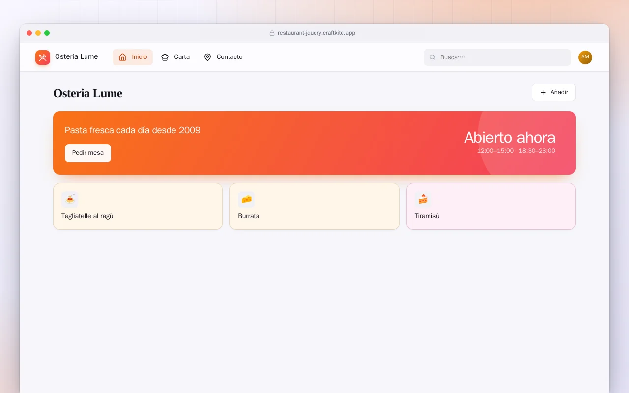 Web de restaurante (HTML): la pantalla Osteria Lume