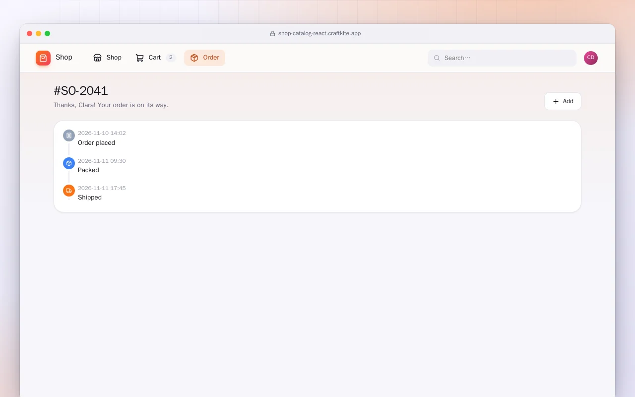 Shop Catalog (React): the #SO-2041 screen