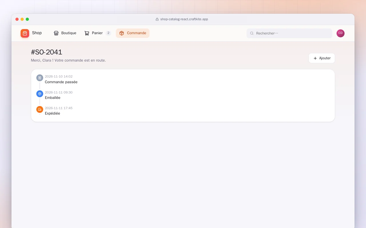 Catalogue de boutique (React) : l’écran #SO-2041