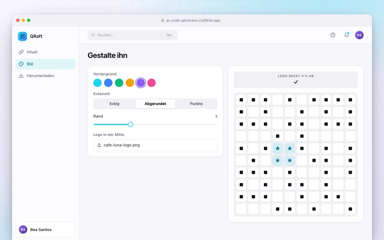 QR-Code-Generator: der Bildschirm „Gestalte ihn“