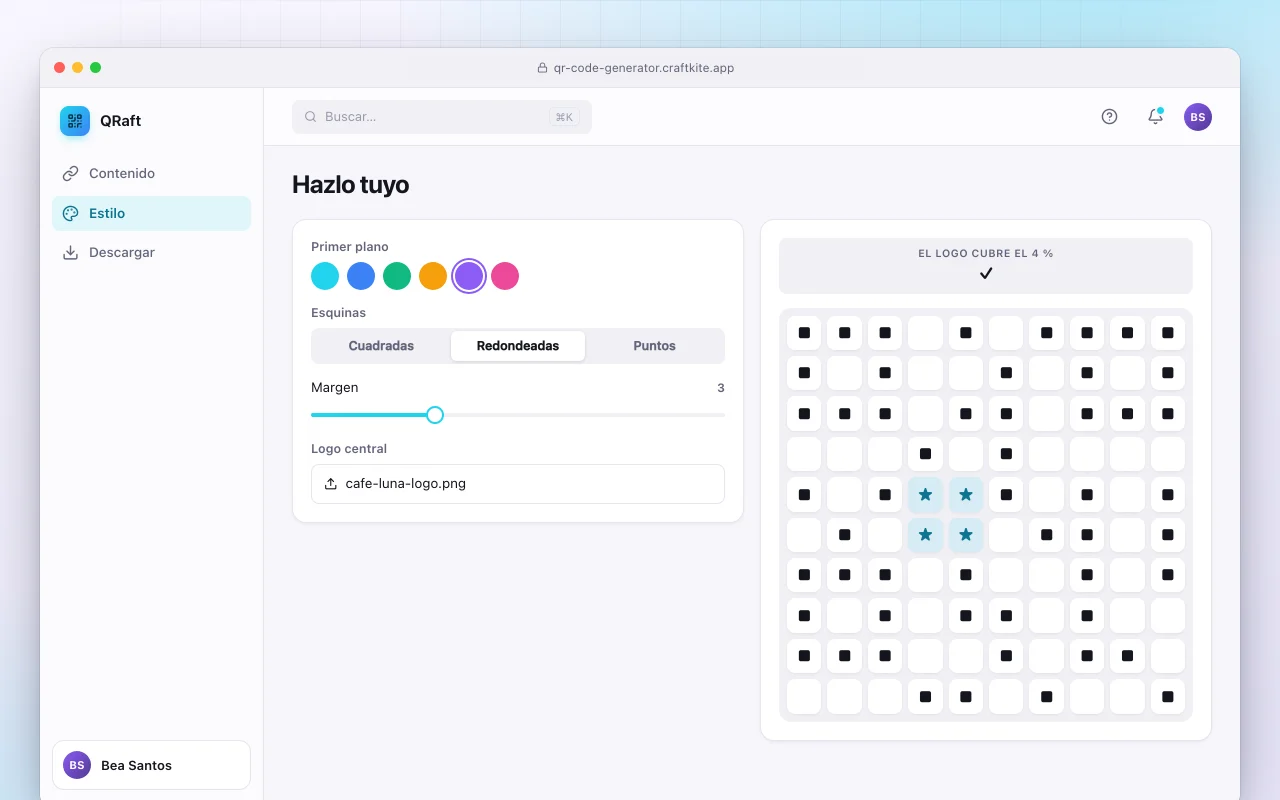 Generador de códigos QR: la pantalla Hazlo tuyo