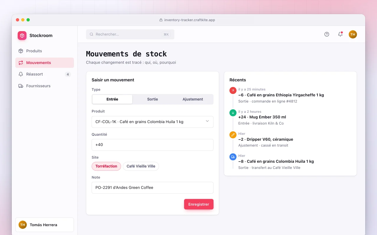 Suivi de stock : l’écran Mouvements de stock
