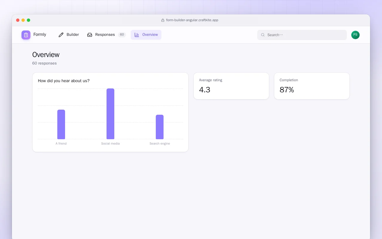 Form Builder (Angular): the Overview screen