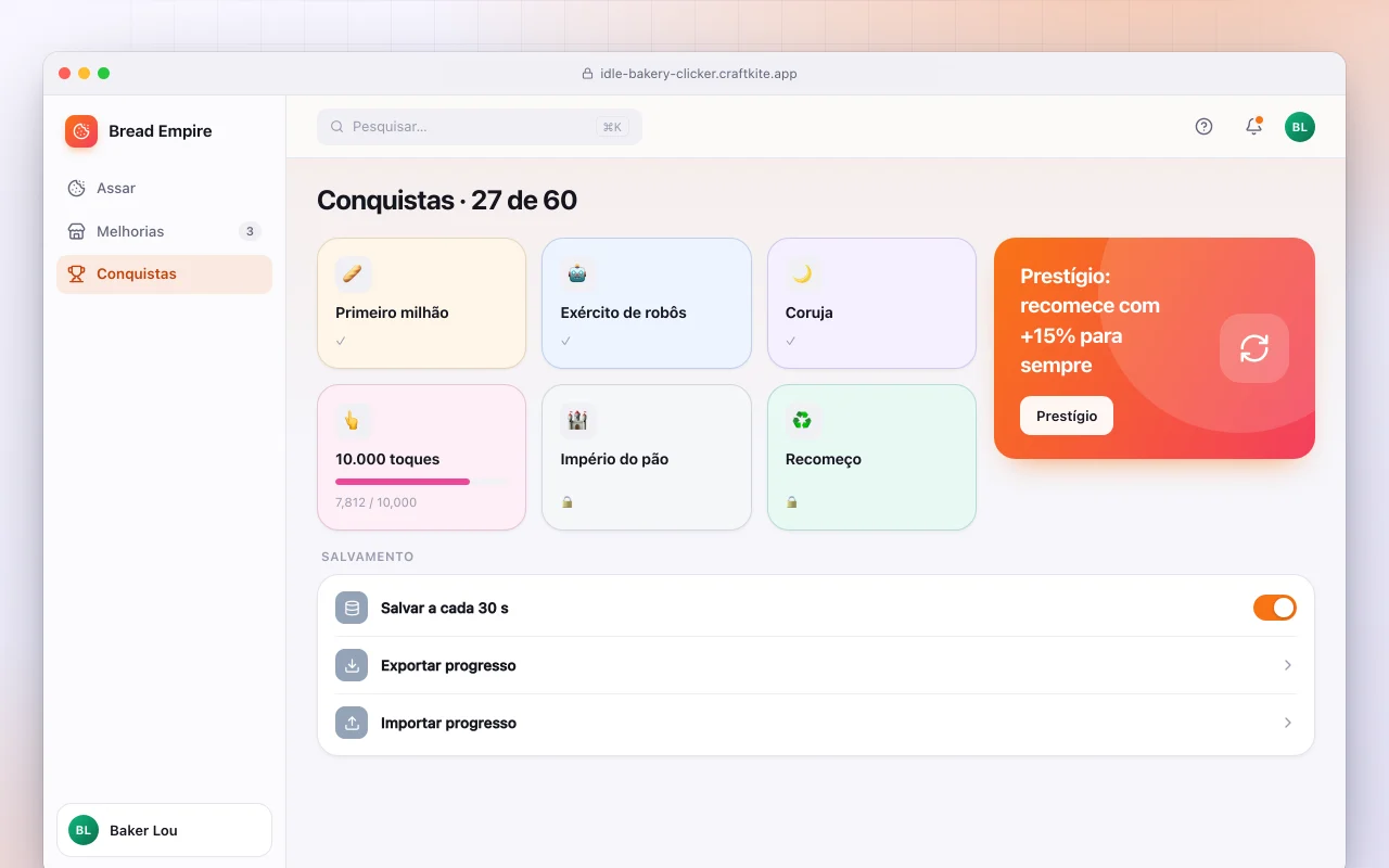 Padaria incremental: a tela Conquistas · 27 de 60