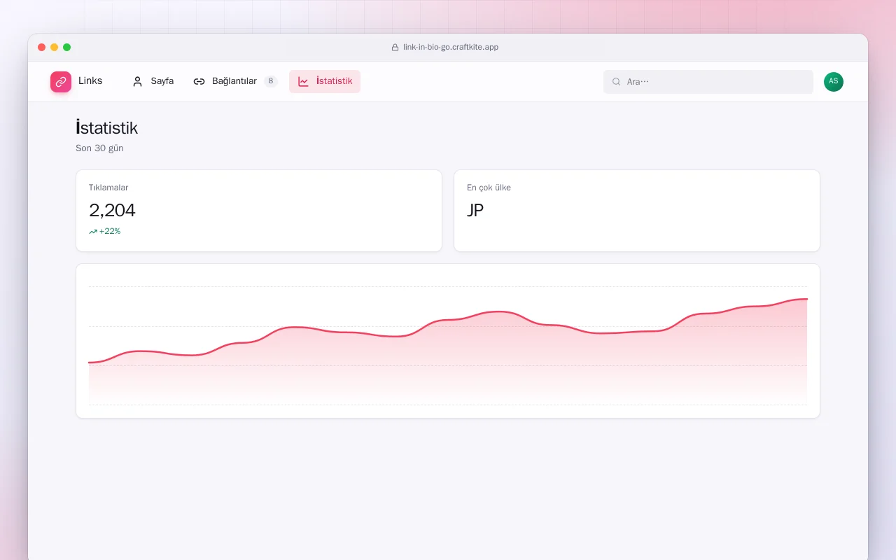 Bağlantı Sayfası (Go): İstatistik ekranı