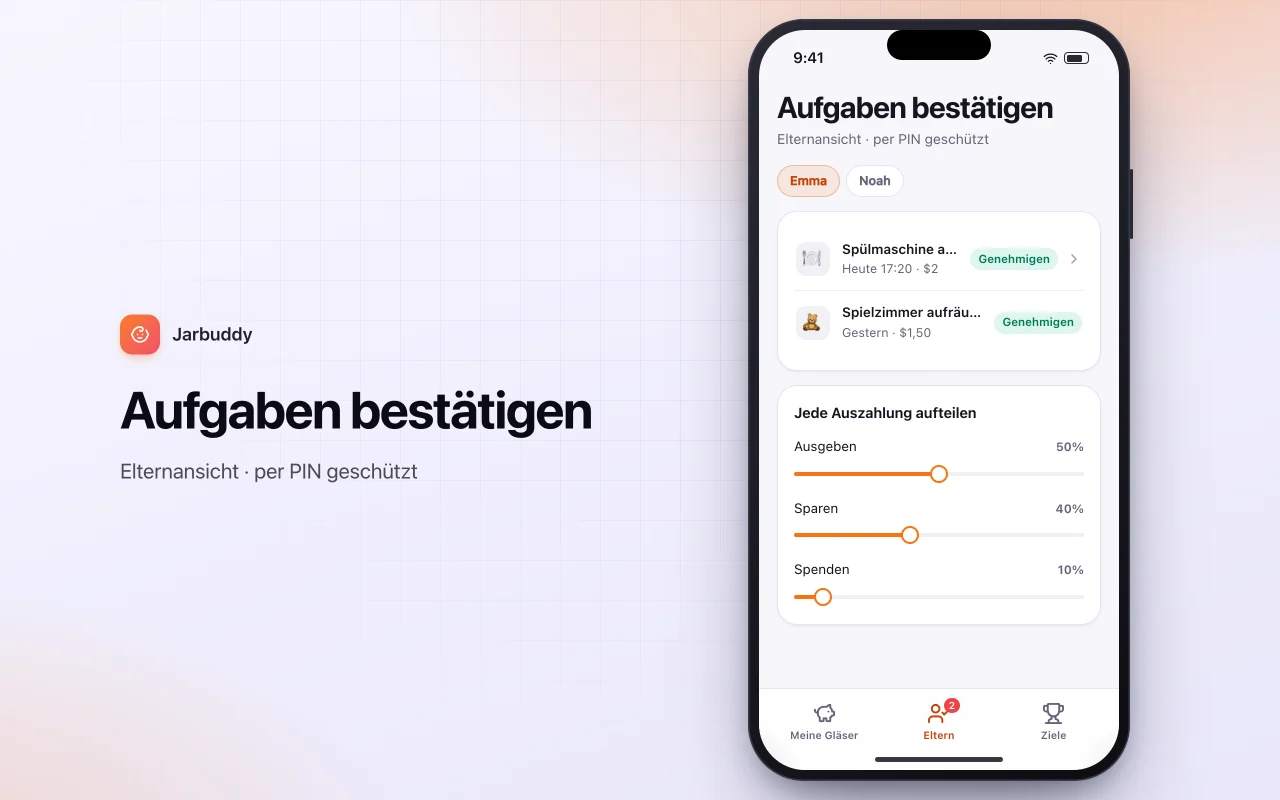 Taschengeld und Aufgaben für Kinder: der Bildschirm „Aufgaben bestätigen“