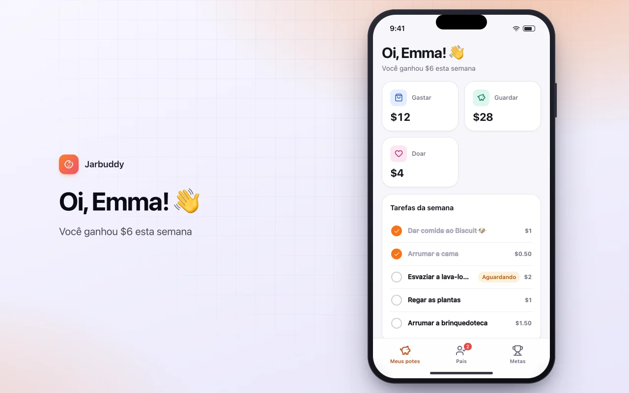 Mesada e tarefas das crianças: a tela Oi, Emma! 👋
