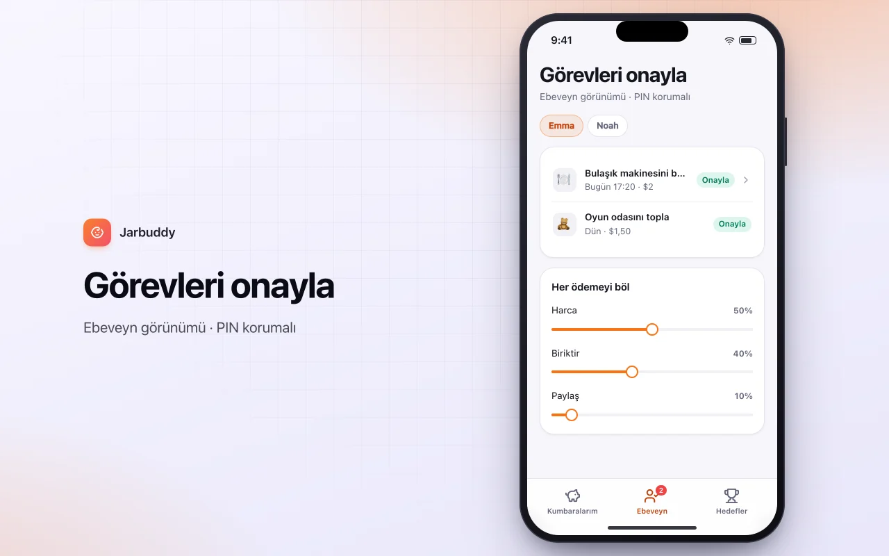 Çocuk harçlığı ve ev işleri: Görevleri onayla ekranı