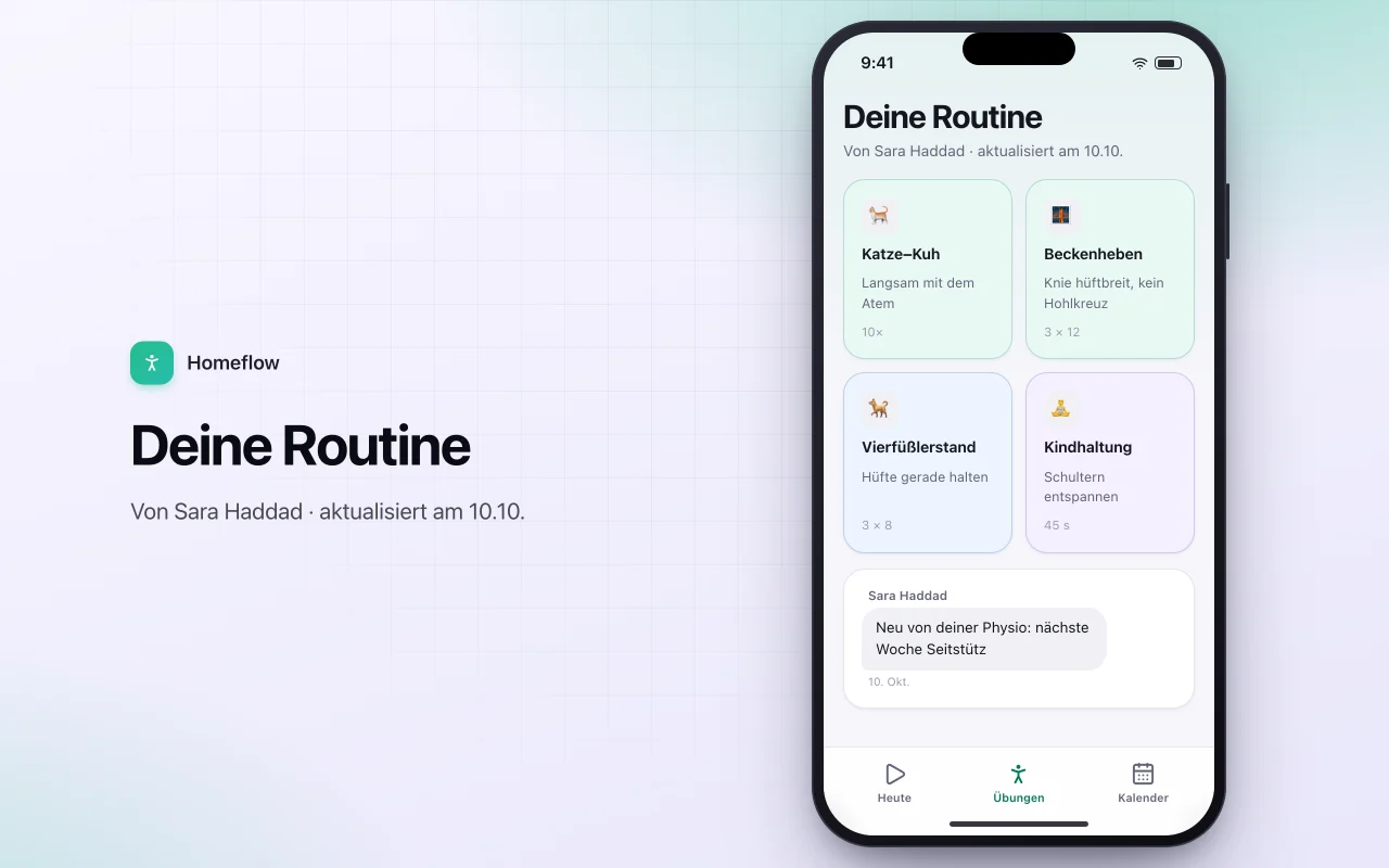 Player für Heimübungsroutinen: der Bildschirm „Deine Routine“