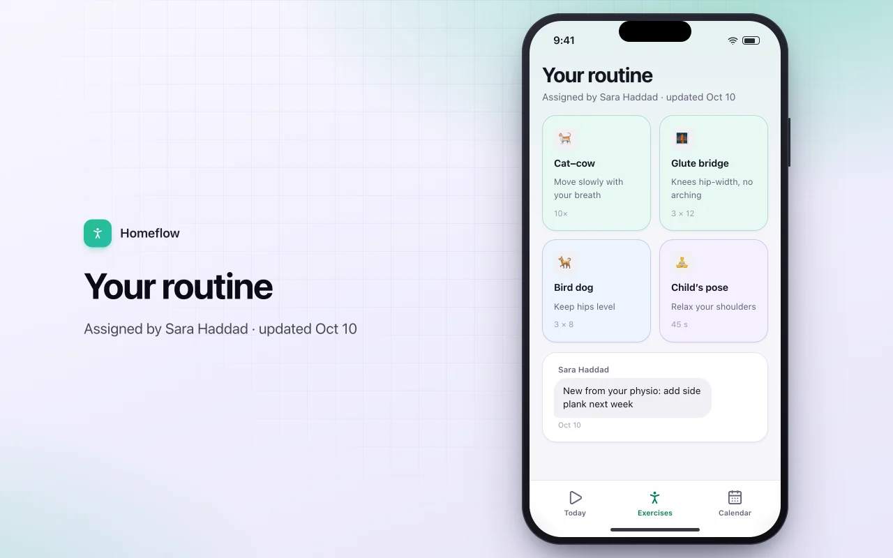 Home exercise routine player: the Your routine screen