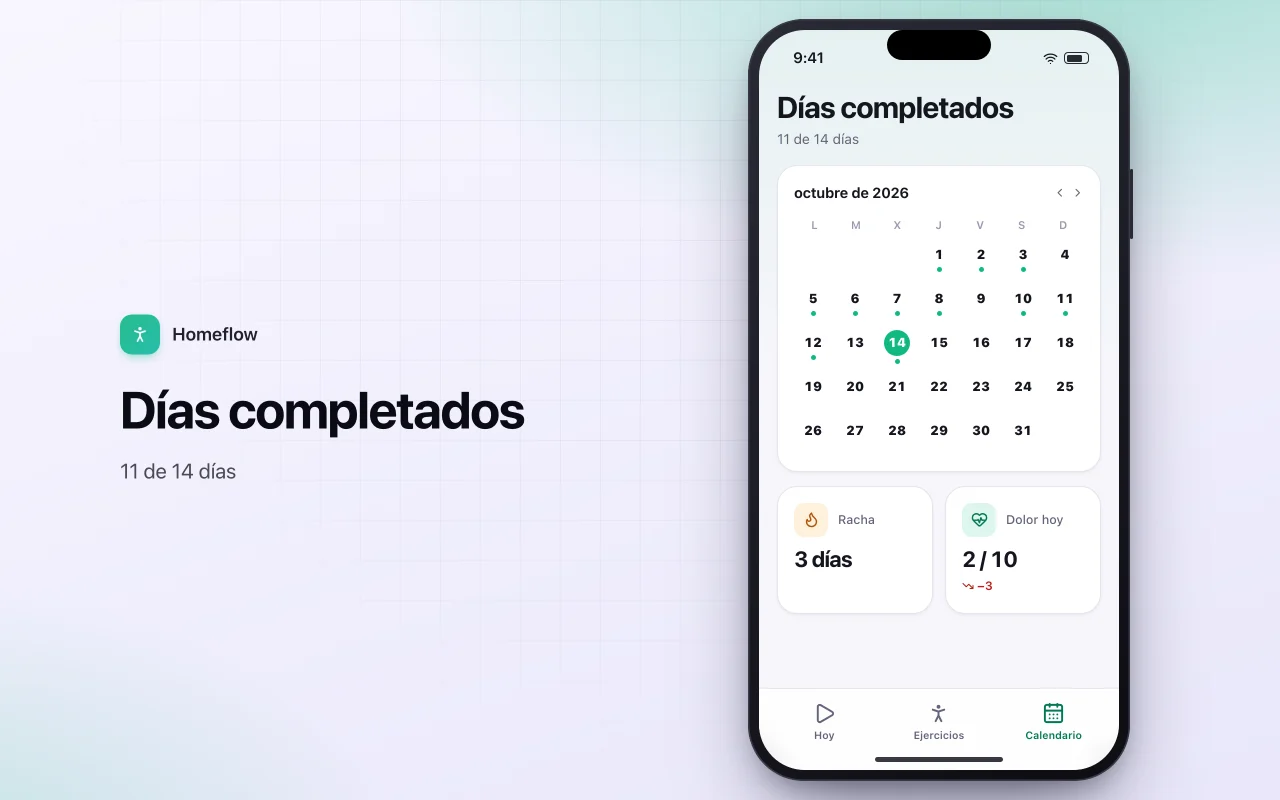 Reproductor de rutinas de ejercicio en casa: la pantalla Días completados