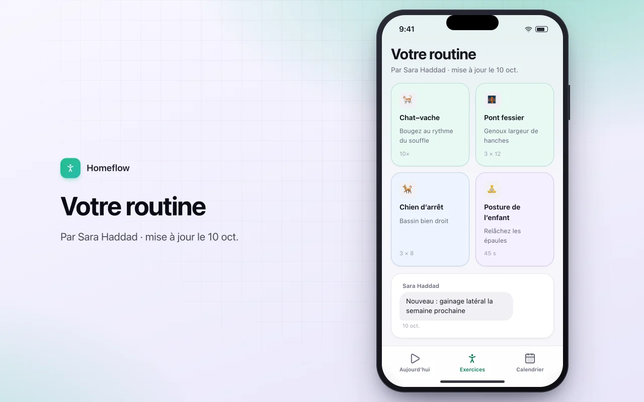 Lecteur de routines d’exercices à domicile : l’écran Votre routine