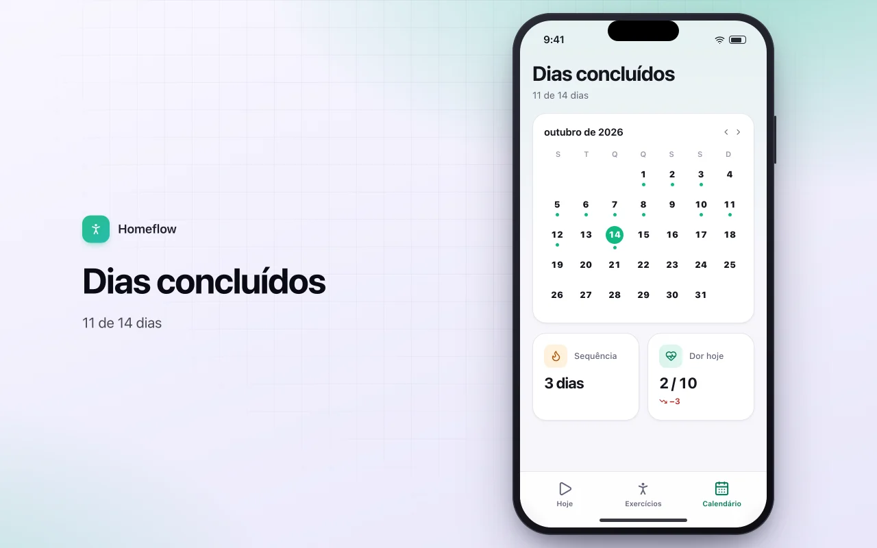 Player de rotinas de exercícios em casa: a tela Dias concluídos
