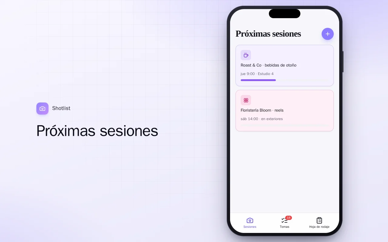 Planificador de sesiones de contenido: la pantalla Próximas sesiones