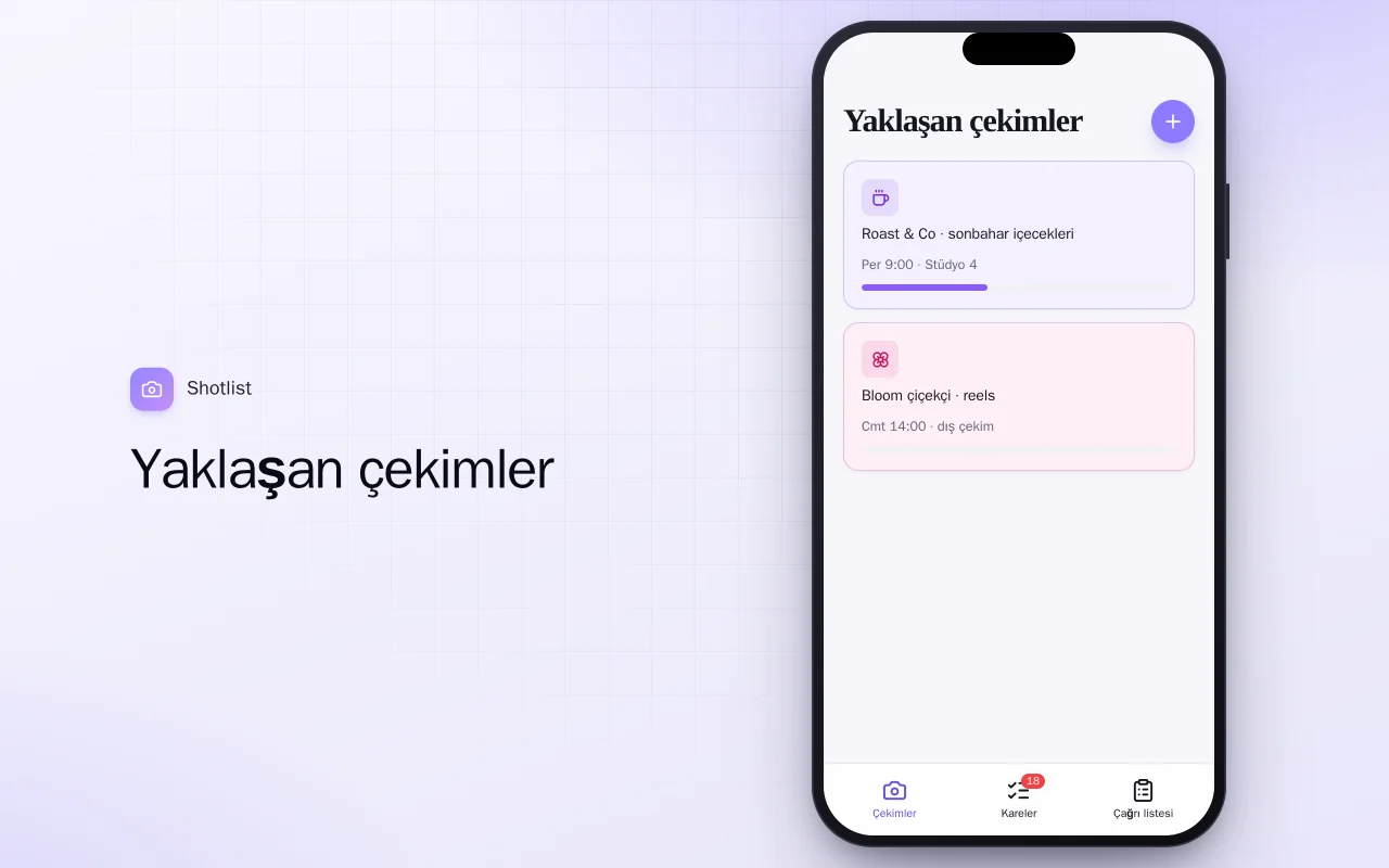 İçerik çekim planlayıcı: Yaklaşan çekimler ekranı