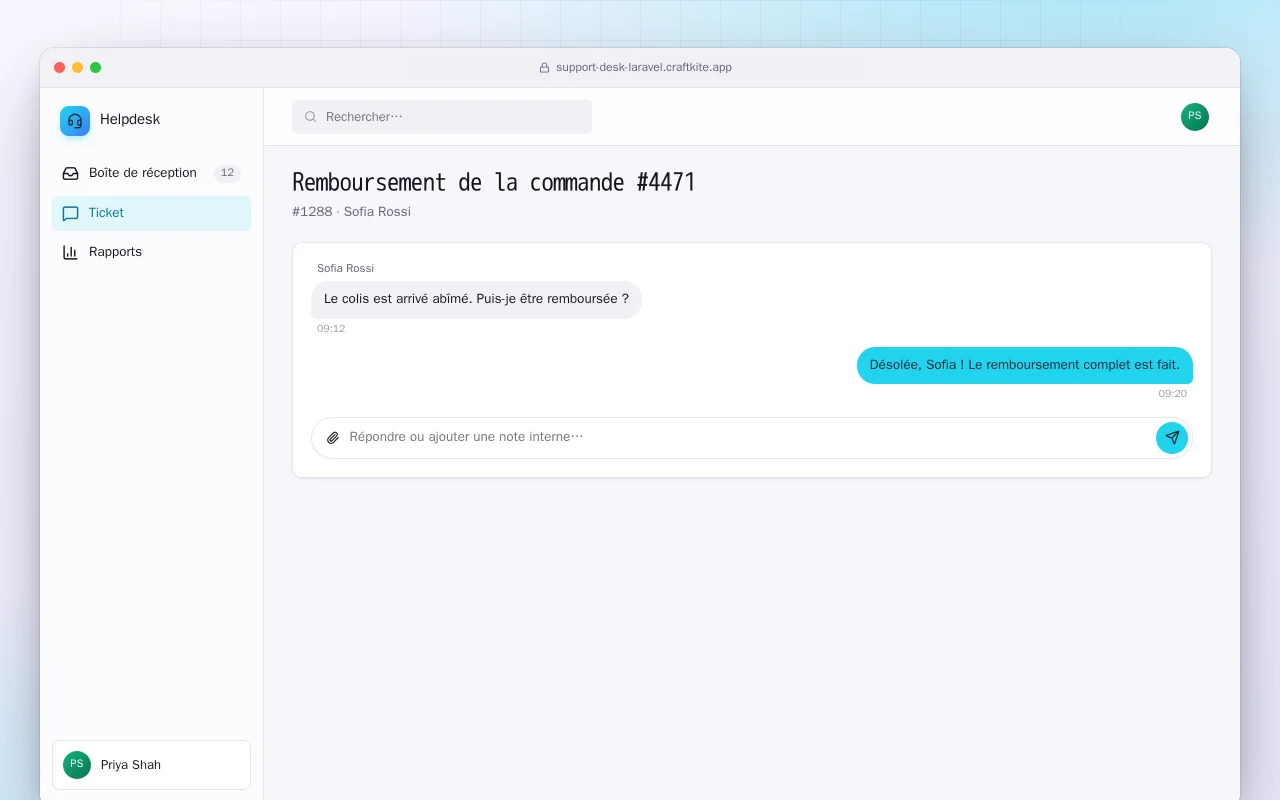 Service client (Laravel) : l’écran Remboursement de la commande #4471