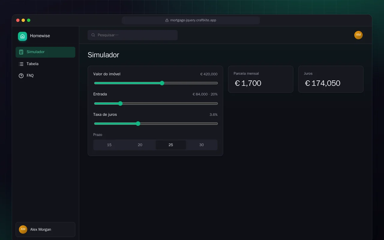 Simulador de financiamento (HTML): a tela Simulador