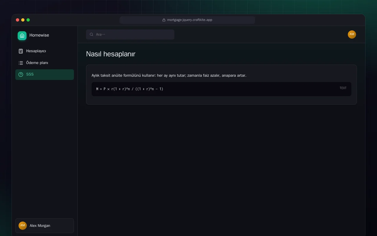 Konut Kredisi Hesaplayıcı (HTML): Nasıl hesaplanır ekranı