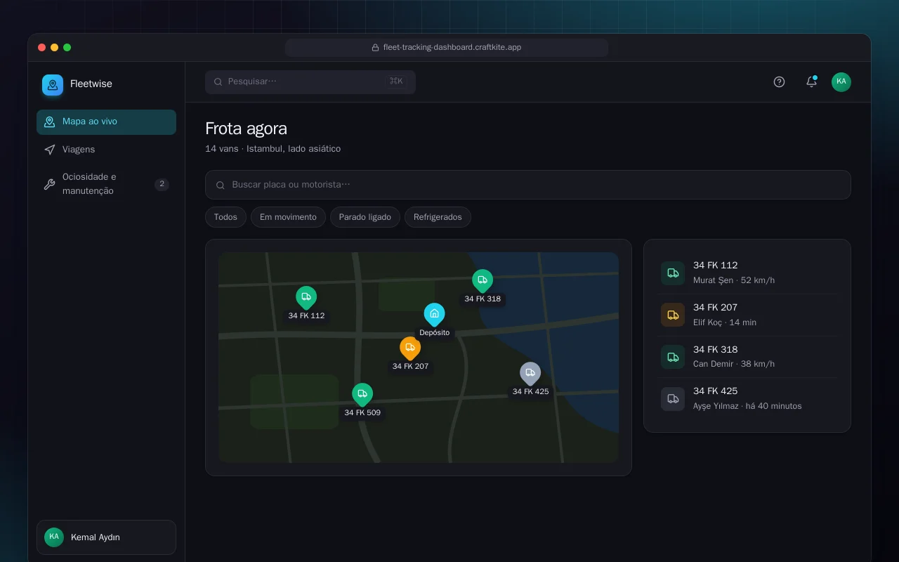 Painel de rastreamento de frota: a tela Frota agora