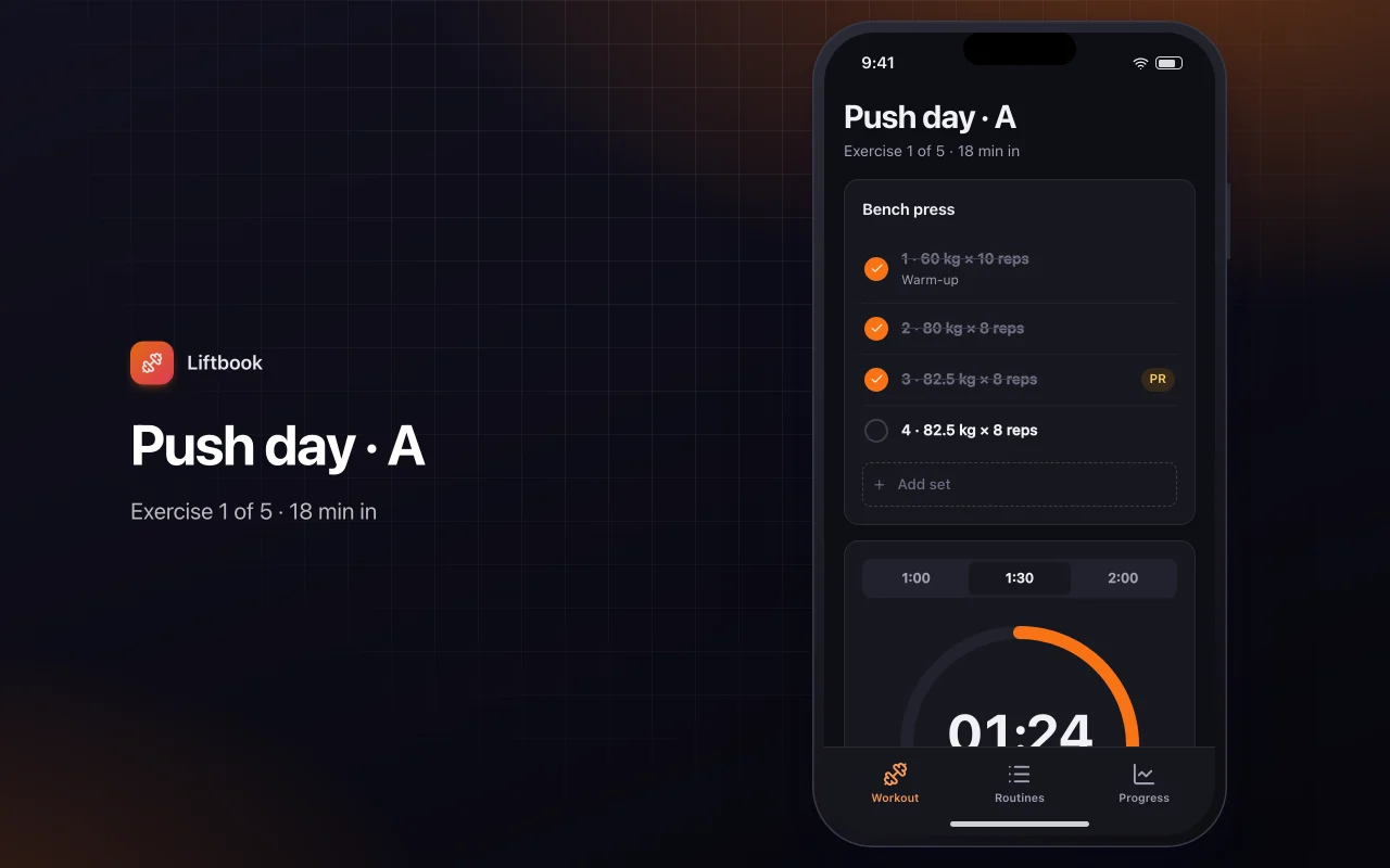 Workout log and progress: the Push day · A screen