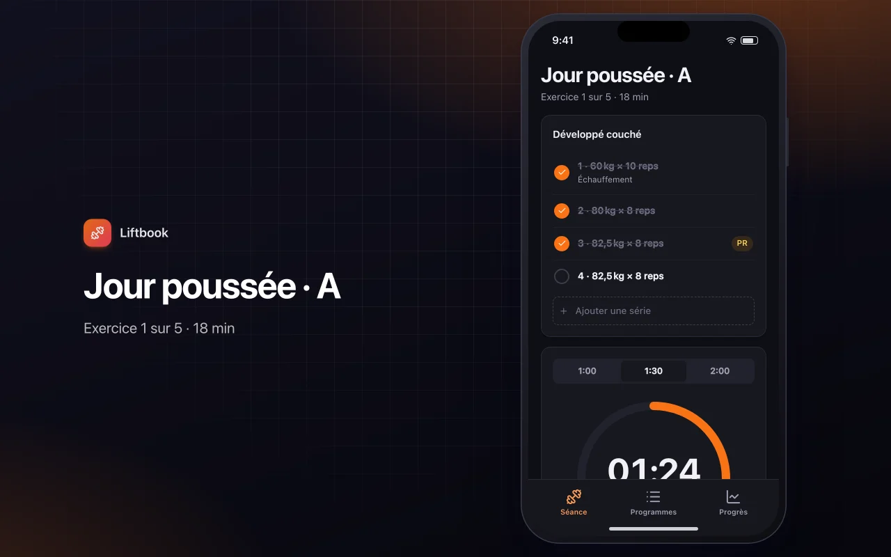Journal d’entraînement et progression : l’écran Jour poussée · A