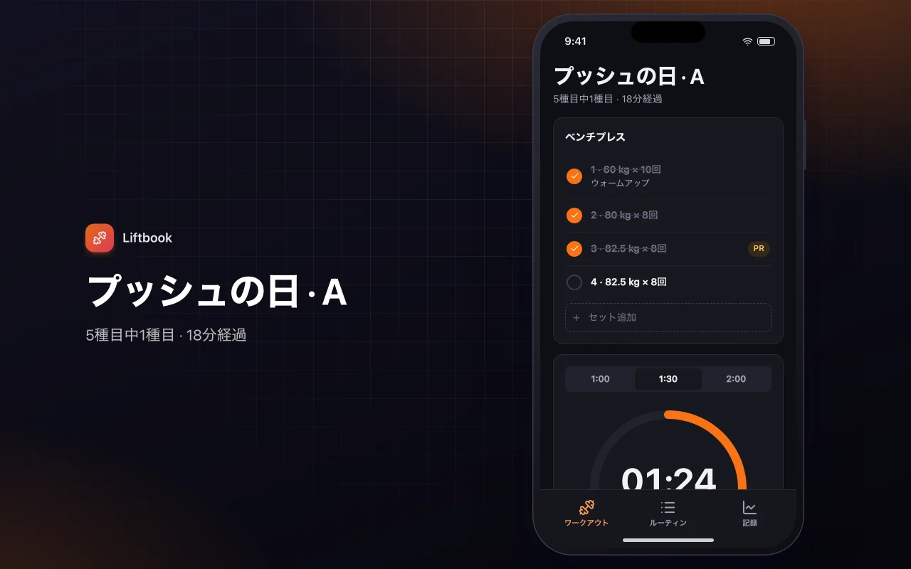 ワークアウト記録と進捗：プッシュの日 · A画面