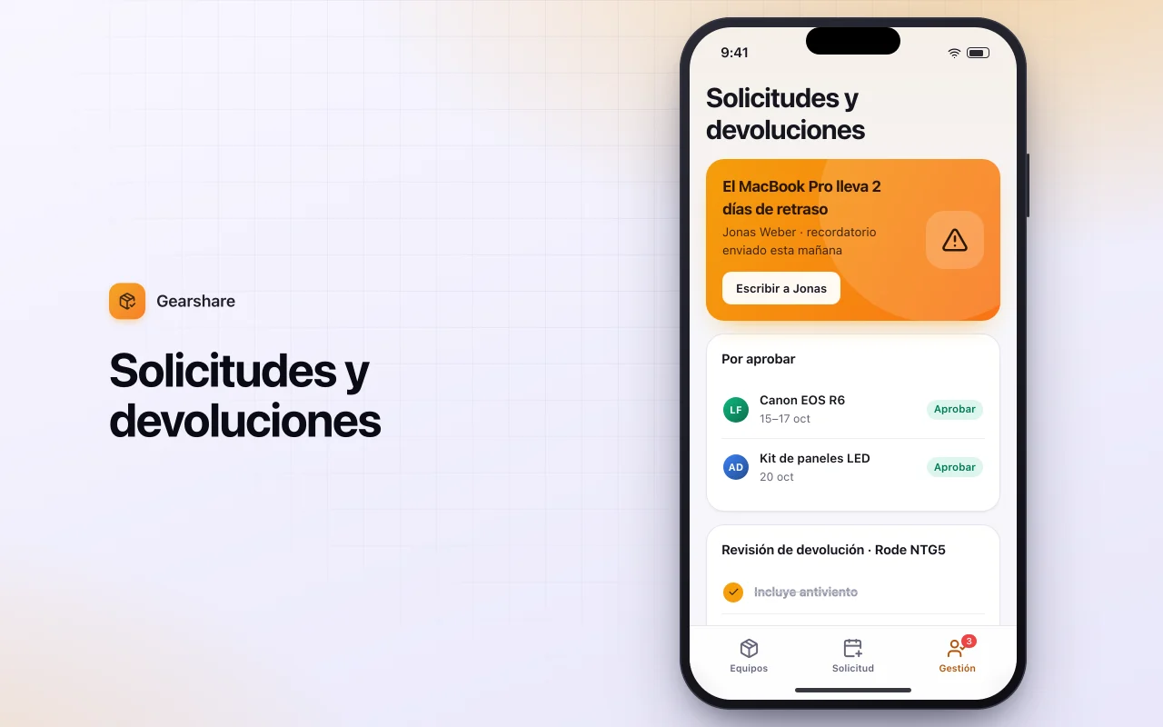 Solicitud de préstamo de equipos: la pantalla Solicitudes y devoluciones