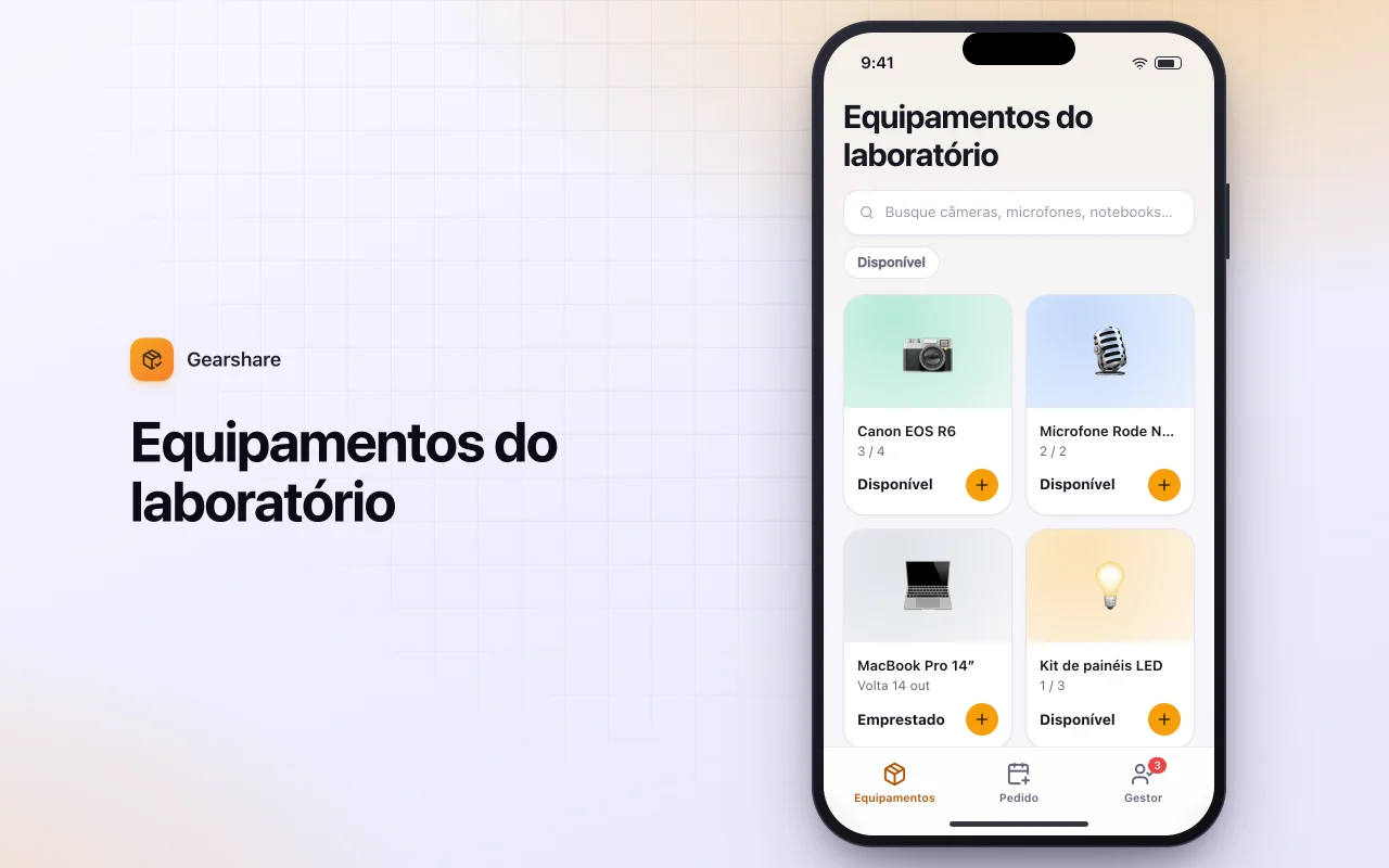 Pedido de empréstimo de equipamentos: a tela Equipamentos do laboratório