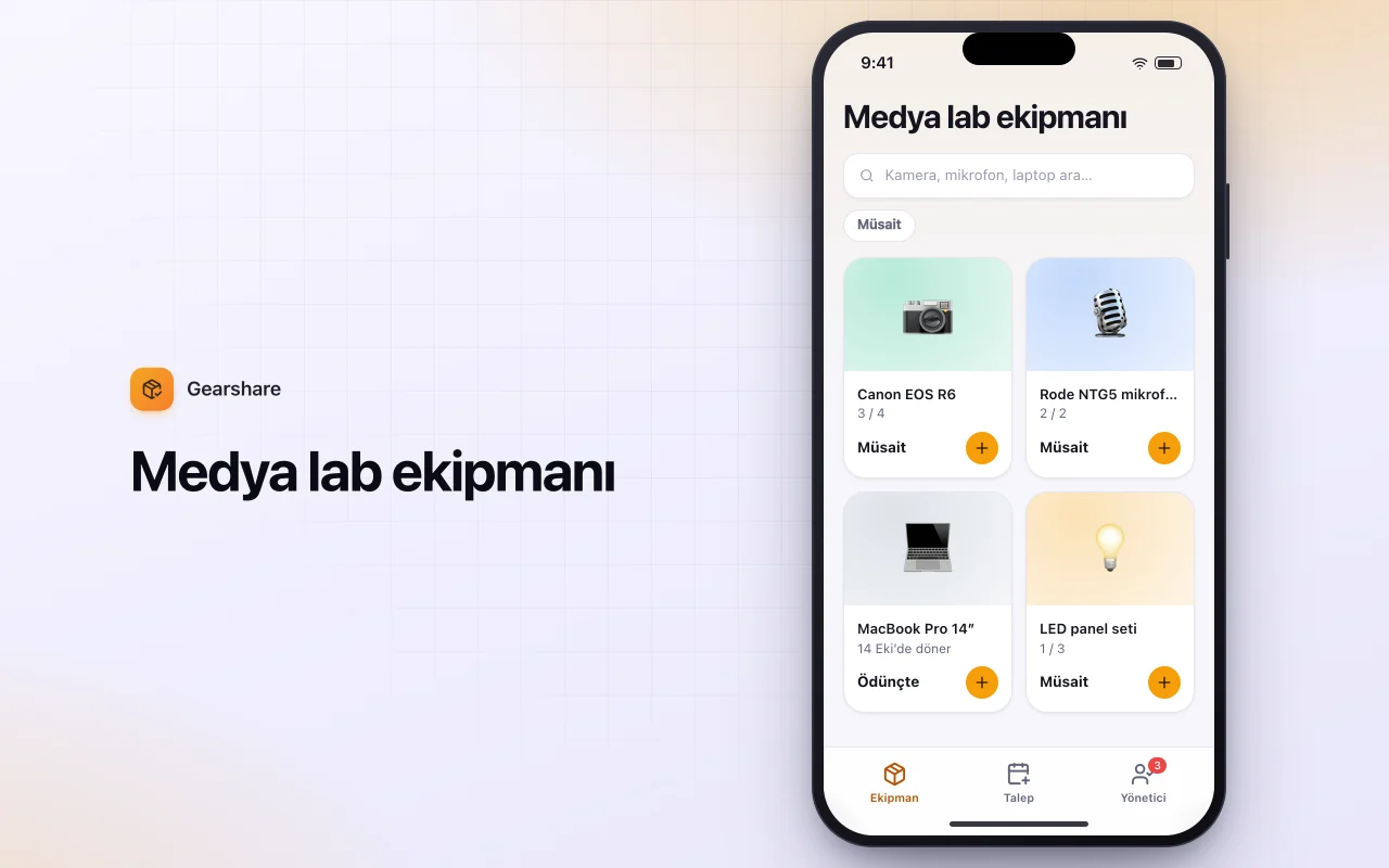 Ekipman ödünç talebi: Medya lab ekipmanı ekranı