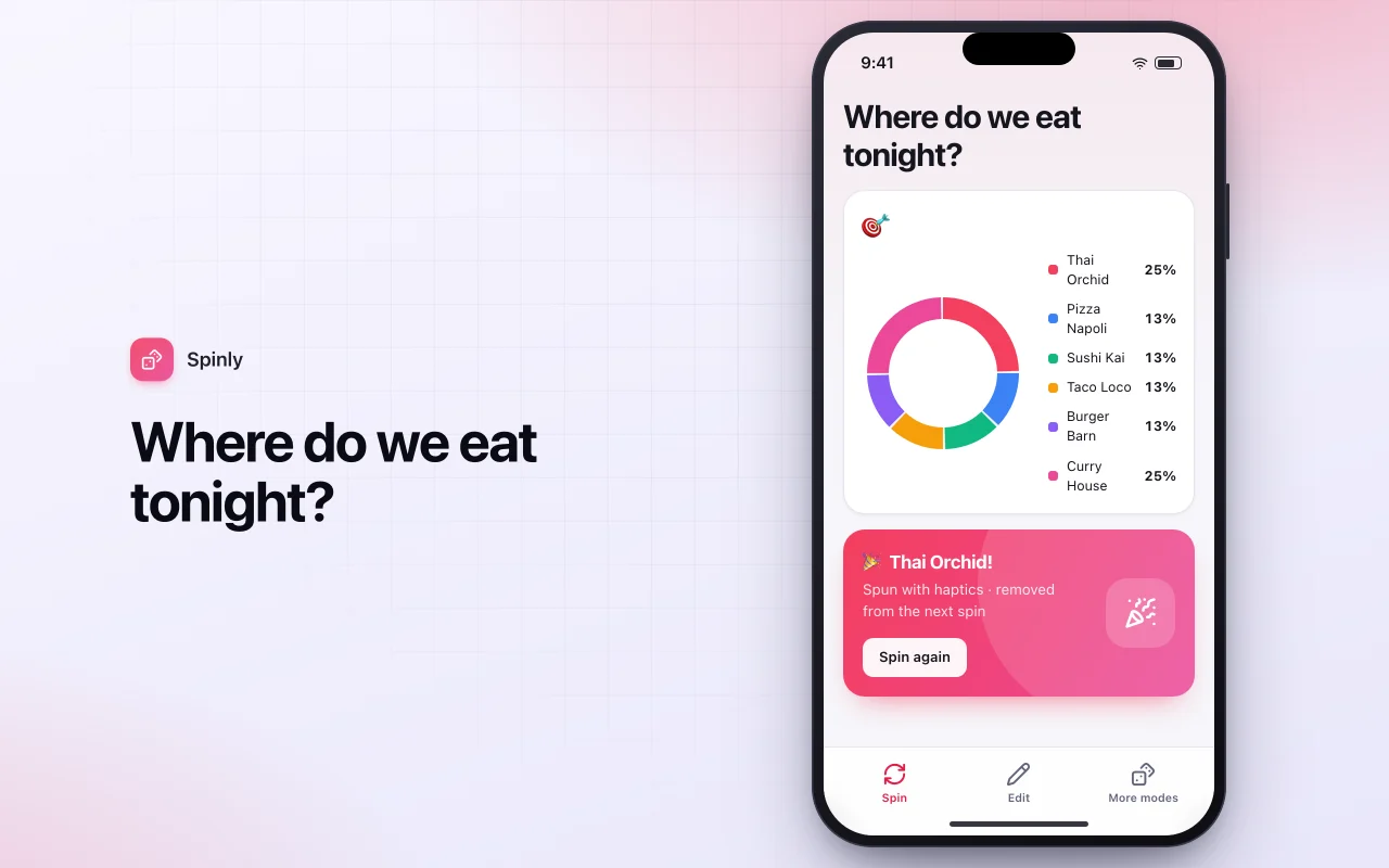 Decision wheel: the Where do we eat tonight? screen
