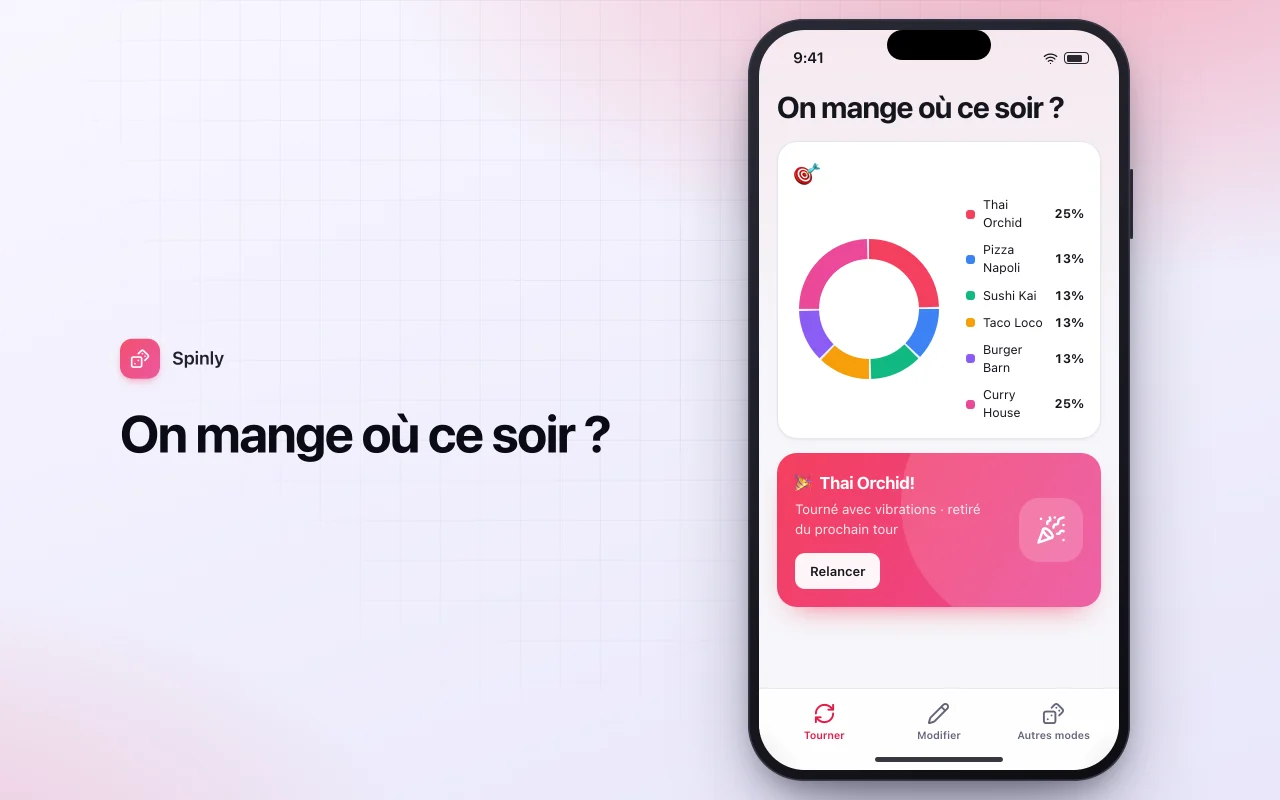 Roue de décision : l’écran On mange où ce soir ?