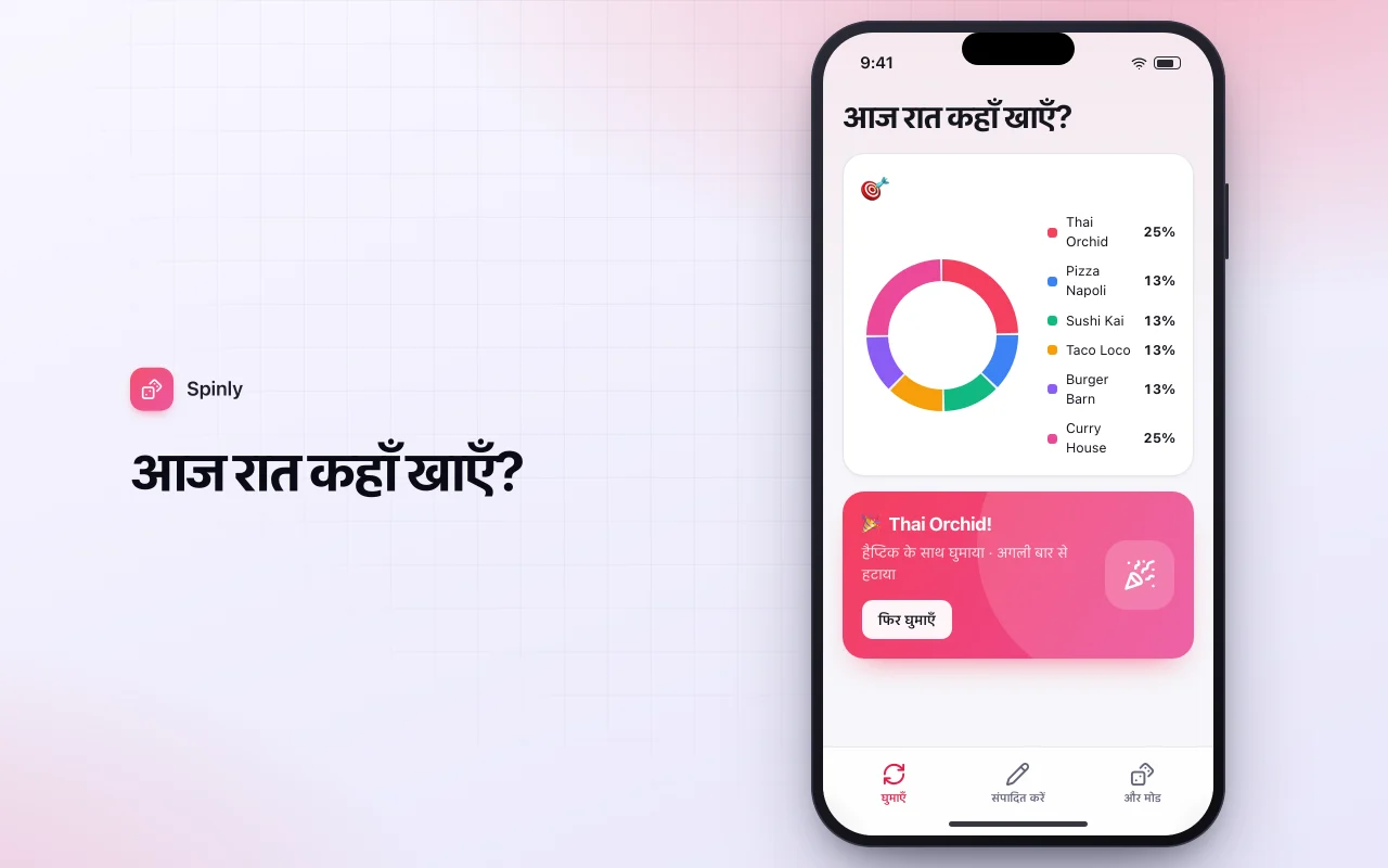 डिसीज़न व्हील: आज रात कहाँ खाएँ? स्क्रीन