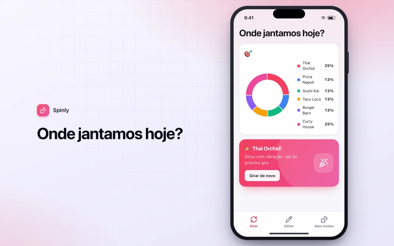 Roleta de decisões: a tela Onde jantamos hoje?