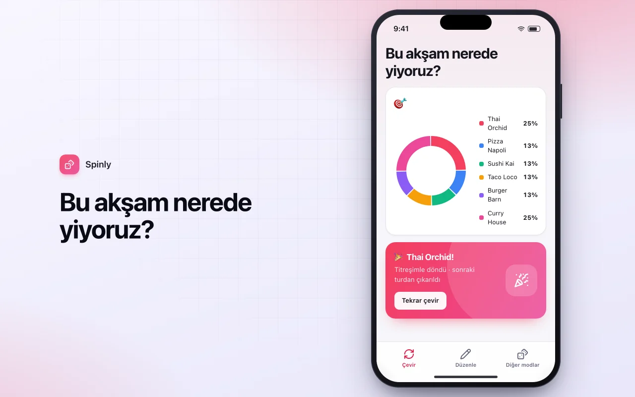 Karar çarkı: Bu akşam nerede yiyoruz? ekranı