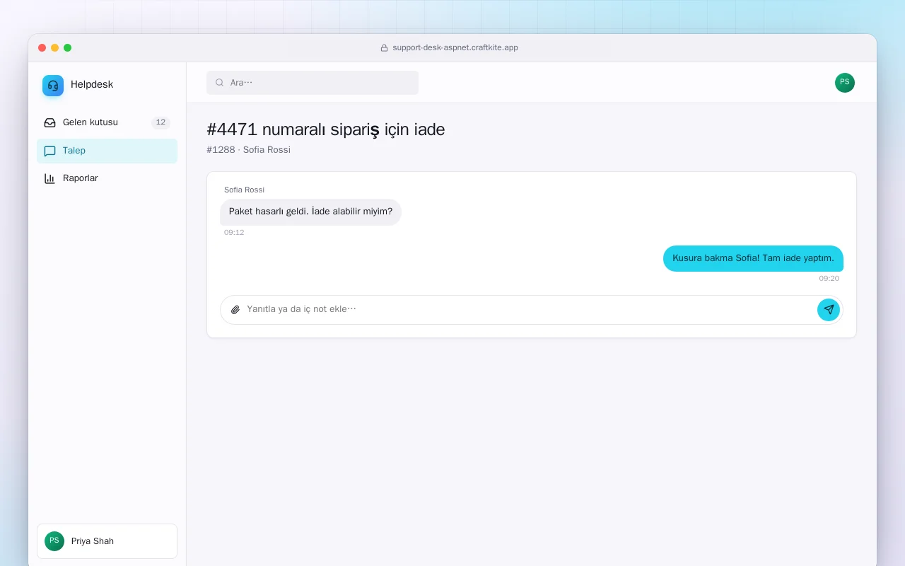 Destek Masası (ASP.NET Core): #4471 numaralı sipariş için iade ekranı
