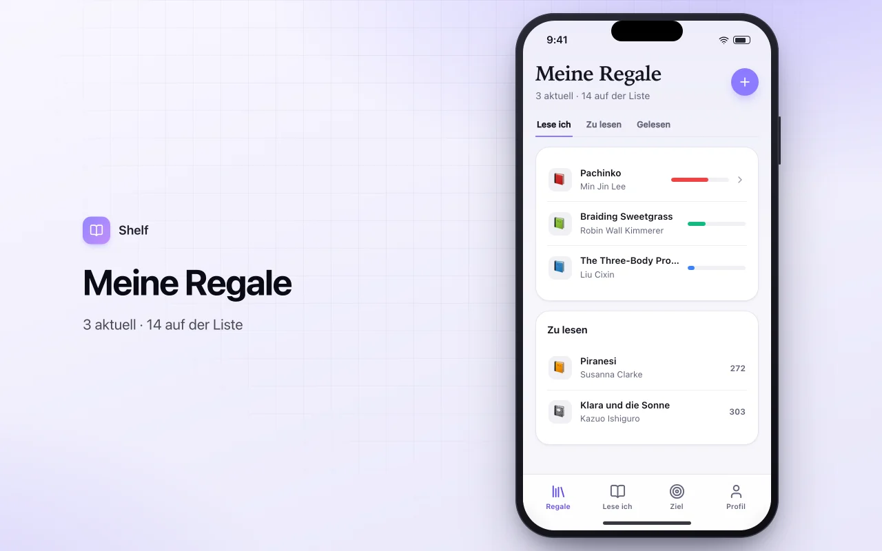 Leseliste-Tracker: der Bildschirm „Meine Regale“